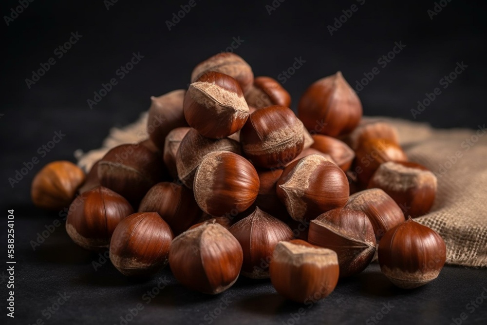 handful of hazelnuts on the table, isolated Generative AI handful of hazelnuts on the table, isolated Generative AI