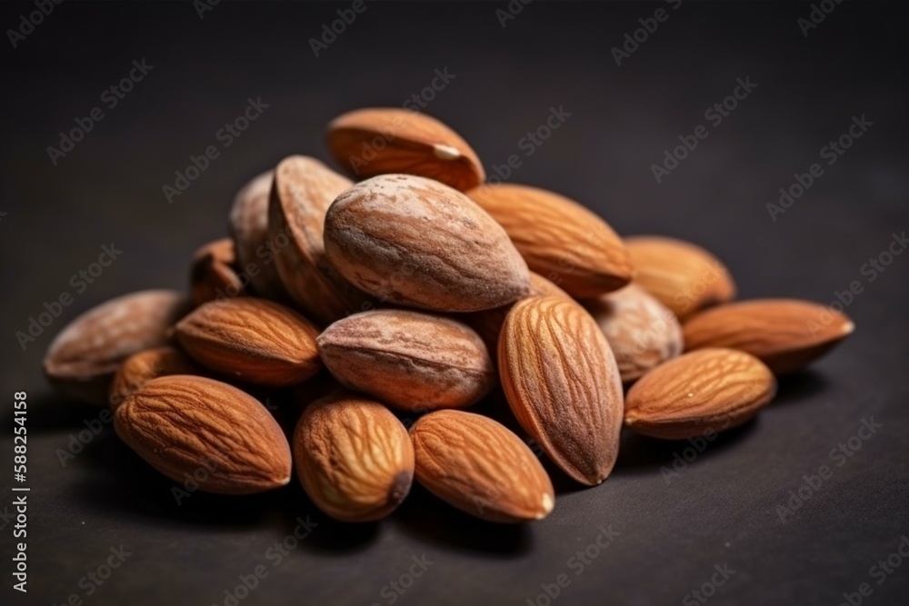 handful of almonds on the table, isolated Generative AI handful of almonds on the table, isolated Generative AI