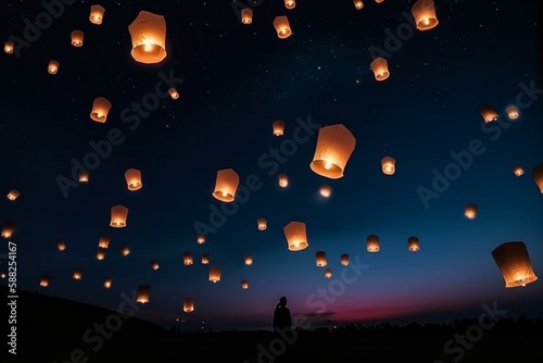  lanterns in the night sky, Generative AI