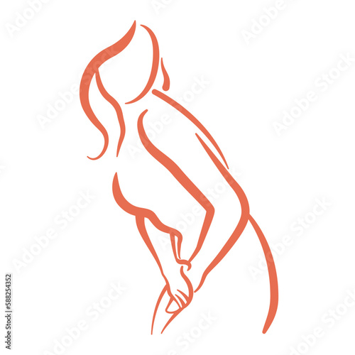 The girl wants to go to the toilet. Cystitis disease. outline drawing. Vector illustration
