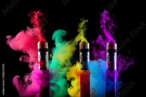 Vape Background. Colorful vaporizer. Vaping concept Design. Multicolor Smoke. Created by Generative AI
