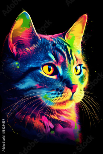 Colorful Cat. Portrait. Abstract Art. Painted. Creative. Created by Generative AI © KayMDesign