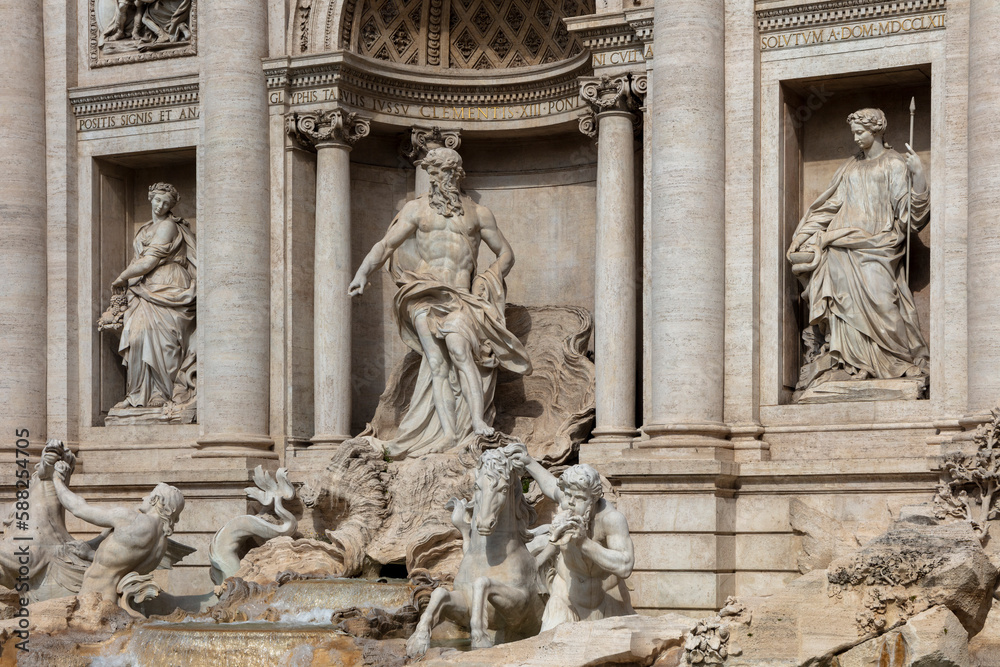 trevi fountain in rome during a summer day