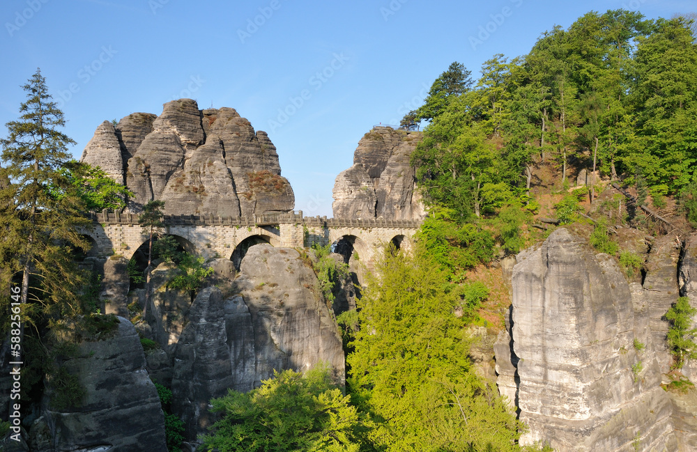 Fototapeta premium Blick zur Basteibrücke in der Sächsischen Schweiz.