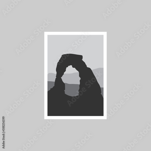 Delicate Arch in Arches National Park - Utah, USA silhouette vector illustration with mountain in background photo