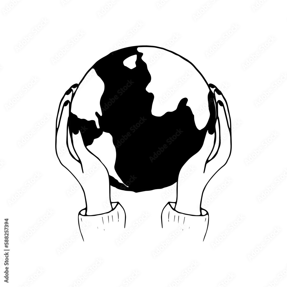 Hands hold the earth. Idea for earth day. Vector illustration in doodle style. Hands hold the earth. Idea for earth day. Vector illustration in doodle style.