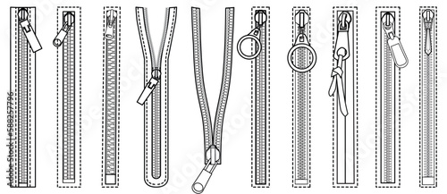 Zipper Fasteners Vector Illustration Technical Cad Drawing Template photo