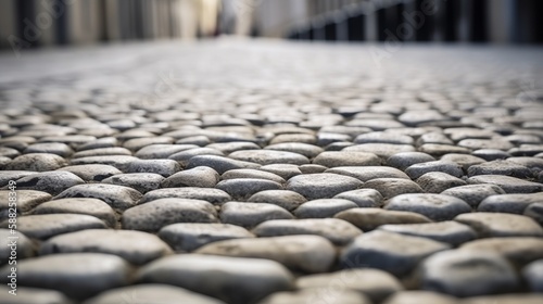 Cobble stone texture with a shallow depth of field for perspective background Generative AI