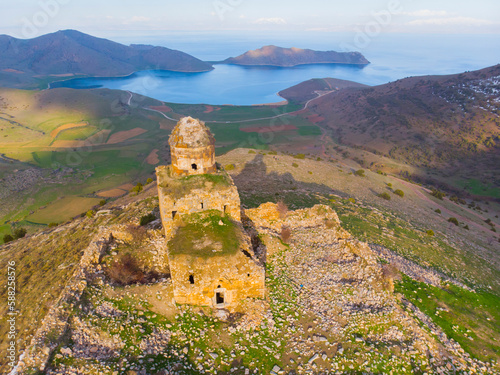 Altinsac church -Van - Turkey . Lake in Van Lake . photo