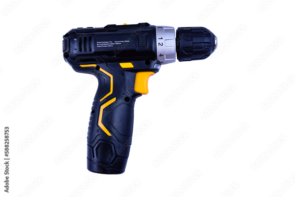 Cordless screwdriver isolated on a white background. Accumulator instrument Cordless screwdriver isolated on a white background. Accumulator instrument