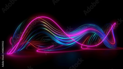 3d render, abstract colorful background illuminated with colorful neon light. Glowing curvy line Generative AI