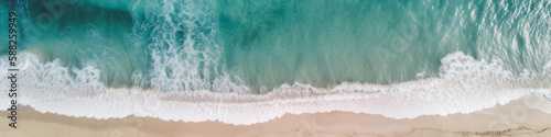 beach ocean clear blue water waves. Generative AI © Anna