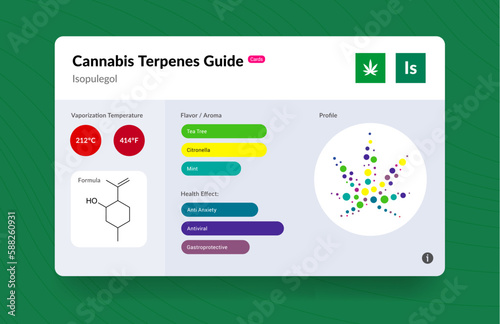 UI Cannabis Terpene Guide Information Chart. Aroma and Flavor with Health Benefits and Vaporize Temperature. Vector. photo