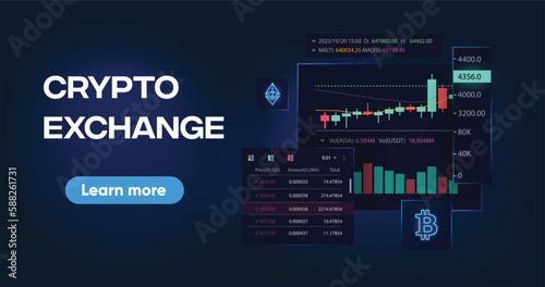 Concept Trading platform. Digital money, cryptocurrency, investment, finance and trading. Crypto Exchange vector illustration