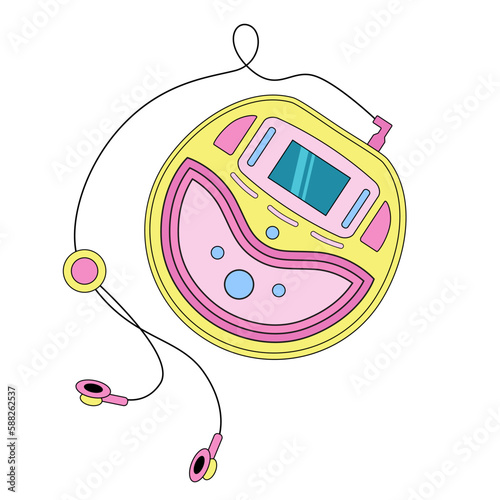 Retro music player with headphones, Y2K collection object, sticker, portable music system.