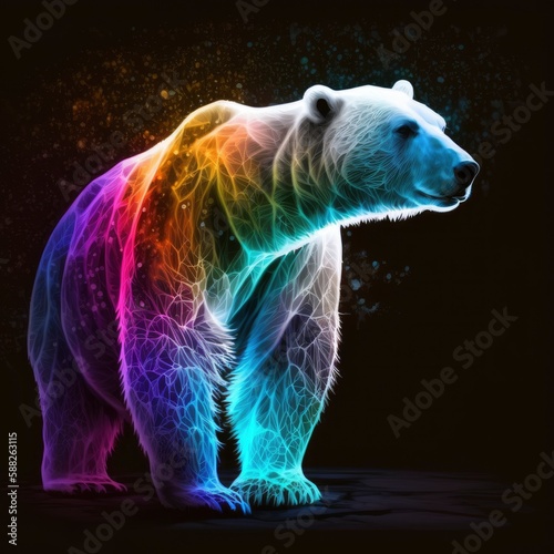 Cool kawaii Polar bear glowing colorful generative AI