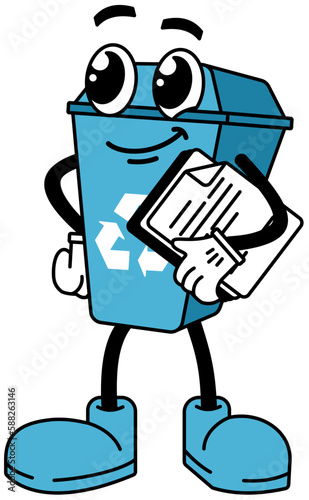 Cartoon trash can to collect the trash that pollutes our planet. Let's take care of our environment by properly disposing of our waste, so that it can be recycled later.