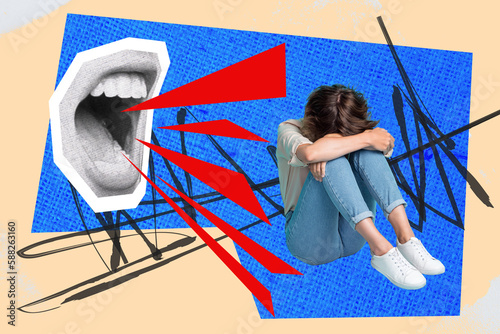 Obraz na plátně Collage poster picture artwork image of sad upset woman abuse victim sitting lis