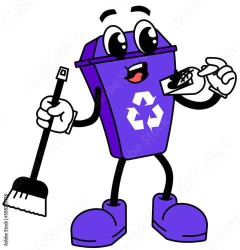 Cartoon trash can to collect the trash that pollutes our planet. Let's take care of our environment by properly disposing of our waste, so that it can be recycled later.