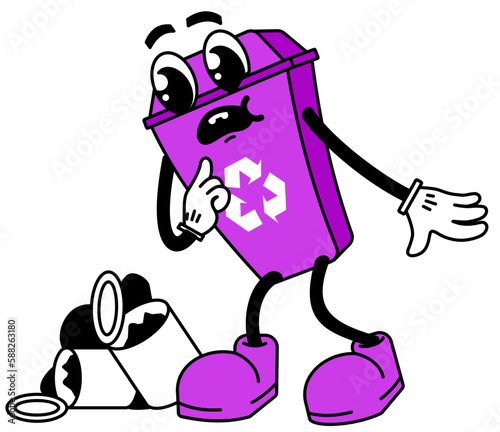 Cartoon trash can to collect the trash that pollutes our planet. Let's take care of our environment by properly disposing of our waste, so that it can be recycled later.