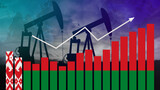 Belarus oil industry concept. Economic crisis, increased prices, fuel default. Oil wells, stock market, exchange economy and trade, oil production