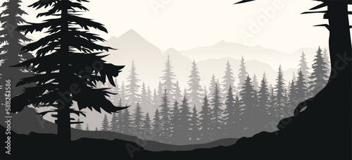 a beautiful forest landscape in grey color