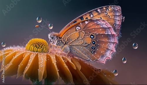 butterflies, insects, beautiful, colorful, yellow, blue, red, black, varied, with water drops