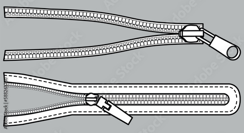 zipper fastener flat sketch vector illustration