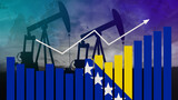 Bosnia and Herzegovina oil industry concept. Economic crisis, increased prices, fuel default. Oil wells, stock market, exchange economy and trade, oil production