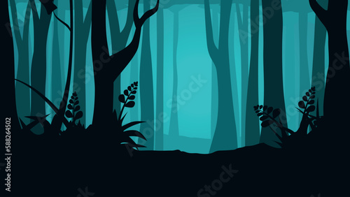 a dark silhouette forest layered parallax ready