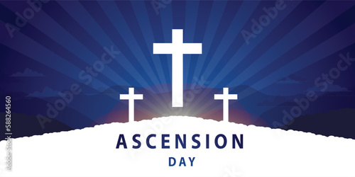 jesus ascension day with white cross symbol for banner