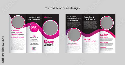 Vector beauty salon trifold brochure design template