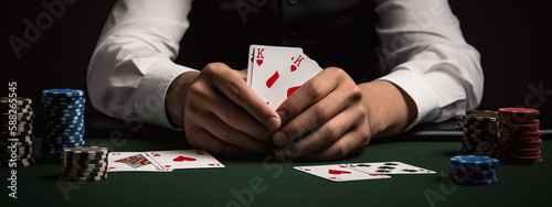 poker man holding cards in hands. Generative AI photo