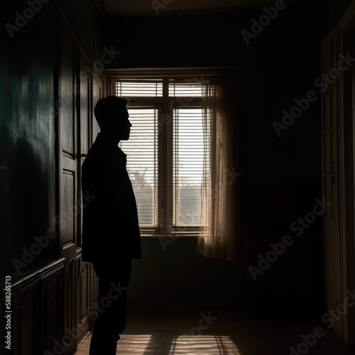 Silhouette of man in window