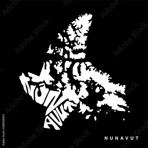Nunavut map lettering art. Nunavut map typo. photo