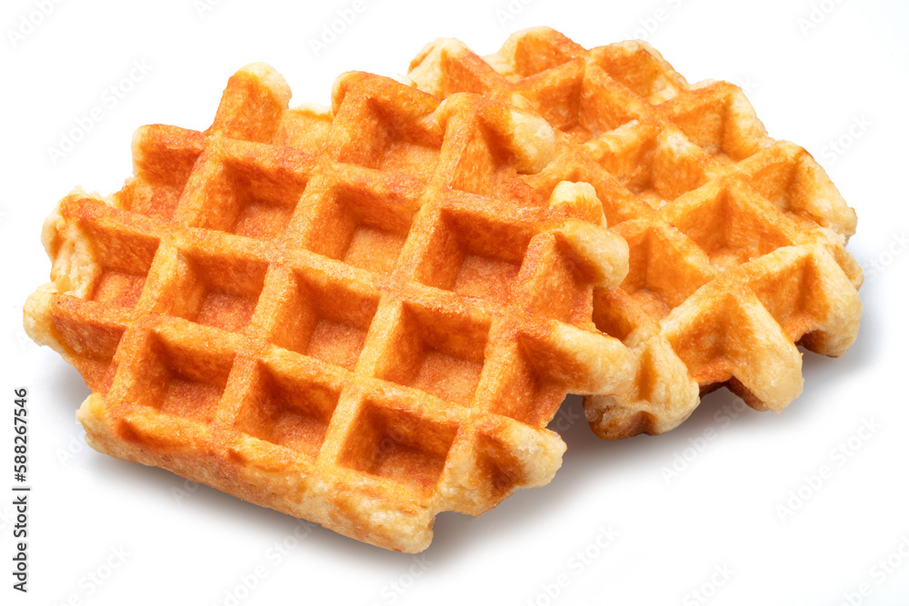 Belgian waffle with deep pockets for filling isolated on white background. Belgian waffle with deep pockets for filling isolated on white background.