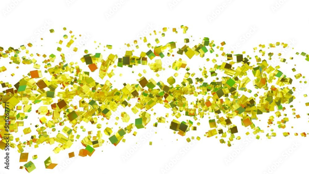 looped abstract animated background. metallic yellow cubes fly on a white background. 3d render looped abstract animated background. metallic yellow cubes fly on a white background. 3d render