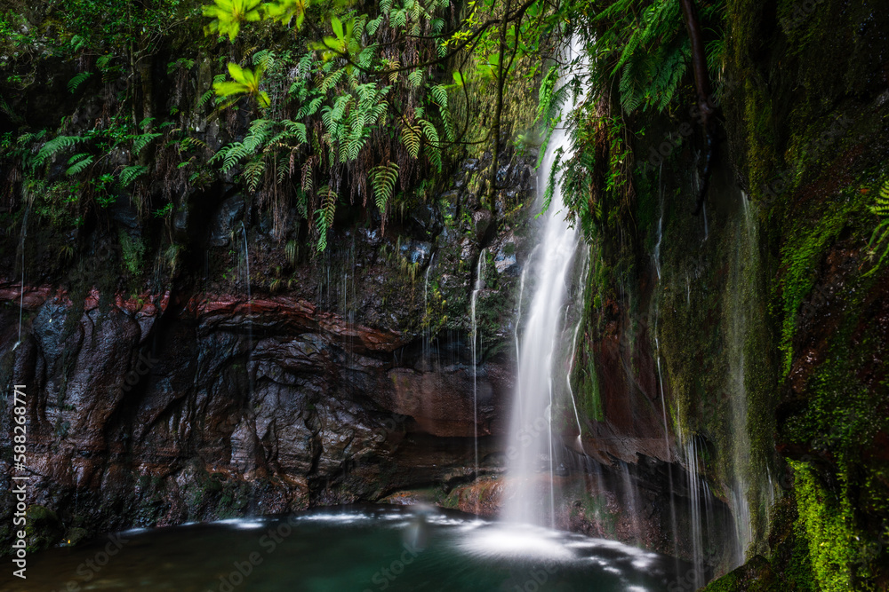 25 Fontes Waterfall and springs in Rabacal, Medeira island of Portugal