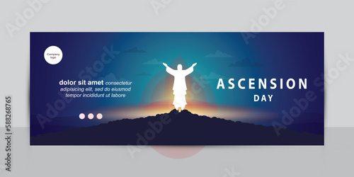 Jesus ascension day with white Jesus Statue symbol in center for web banner