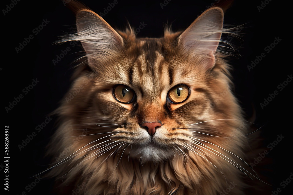 Portrait of a Fluffy Purebred Maine Coon Cat, Generative AI