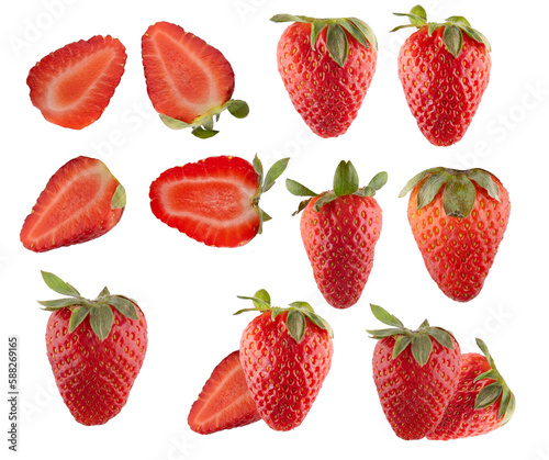 strawberries in different angles on an isolated white background png