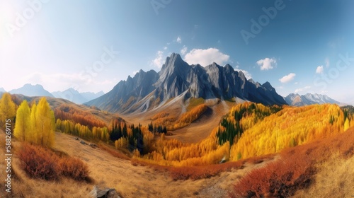 Panorama mountain autumn landscape. Generative AI