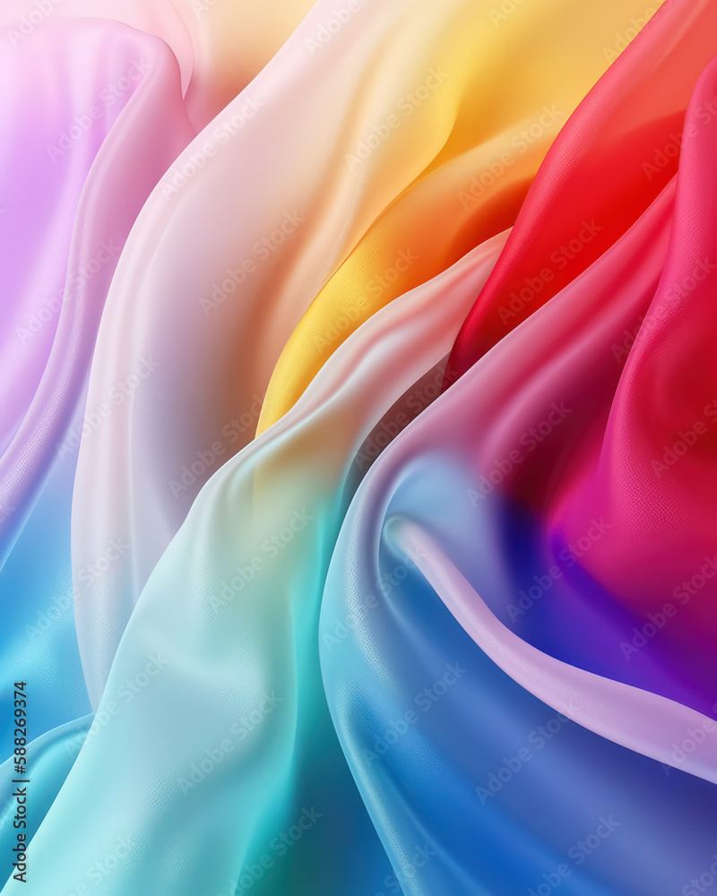 Light smooth falling transparent satin, silk fabric, colorful pastel colors, background, Generative AI