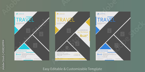 Travel poster or flyer pamphlet brochure design for a modern travel agencies. Promotional summer holiday travel flyer template set