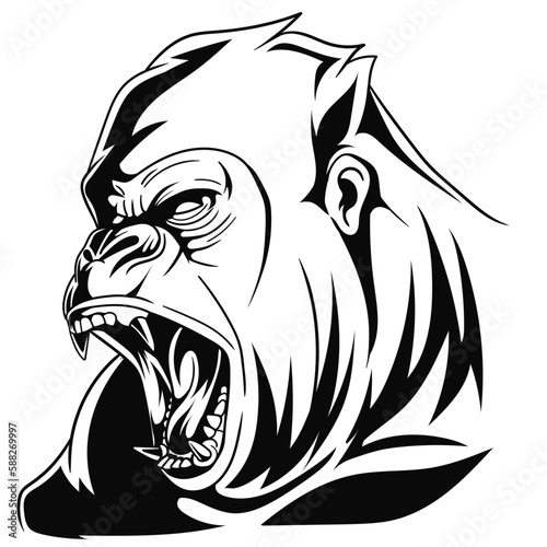 Sketch of angry gorilla. Vector illustration