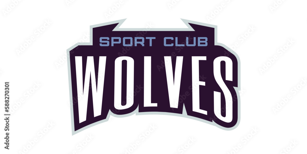 Bold sports font for wolf mascot logo. Text style lettering for esport, wolf mascot logo, sport team, college club. Font on ribbon. Vector illustration isolated on background