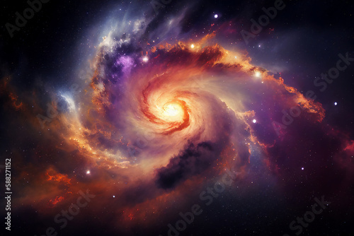 Galaxy supernova nebular background showing the universe full of celestial stars in the night sky during a cosmic event forming spiral arms, computer Generative AI stock illustration image