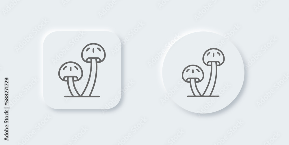 Mushroom line icon in neomorphic design style. Vegetable signs vector illustration. Mushroom line icon in neomorphic design style. Vegetable signs vector illustration.