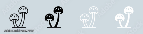 Mushroom icon set in black and white. Vegetable signs vector illustration.