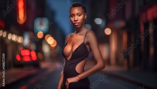 Prostitute working the street wearing sensual clothes in the night life